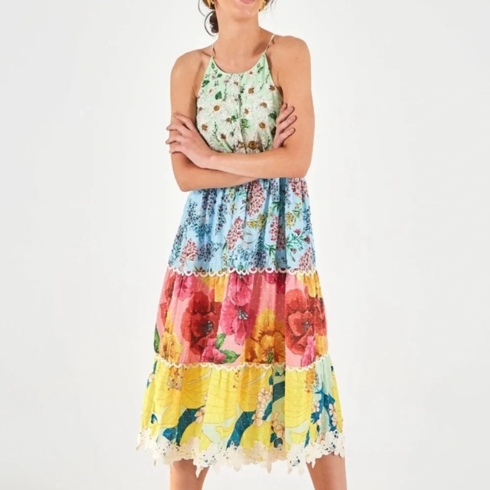 Farm Rio Mixed Floral Midi Dress - Picture 2 of 8